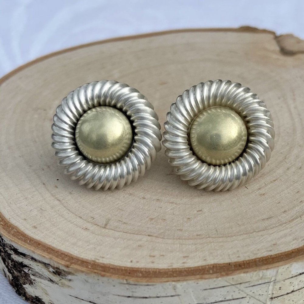 David Yurman 22mm Large Cookie Stud Earrings Sterling 14k Gold Cable Round Post - Picture 1 of 15